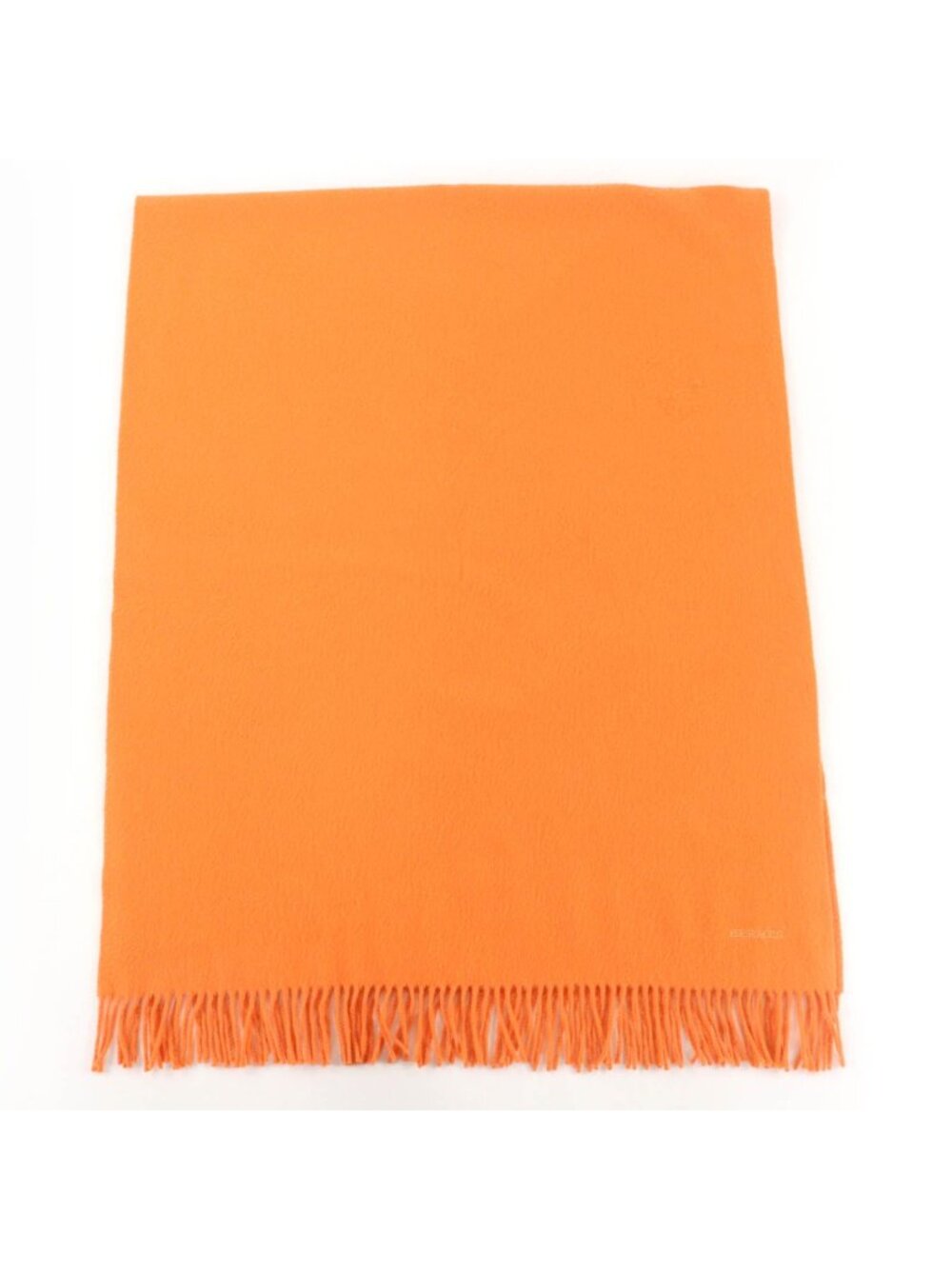 Hermes Cashmere 100% Logo Embroidery with Fringe Large Shawl Scarf Orange